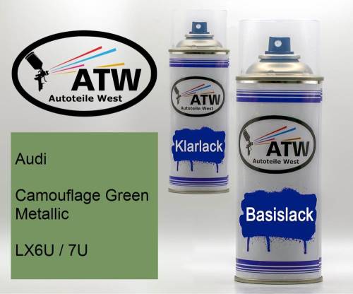 Audi, Camouflage Green Metallic, LX6U / 7U: 400ml Sprühdose + 400ml Klarlack - Set, von ATW Autoteile West.